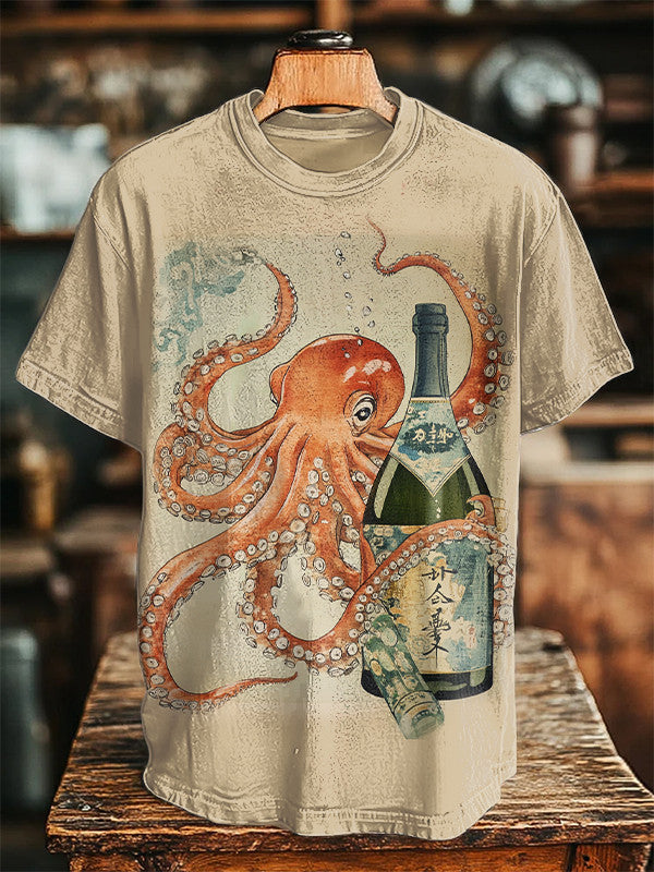 Octopus Opens Champagne Art Print T-Shirt Gifts For Octopus Lovers - Zadago