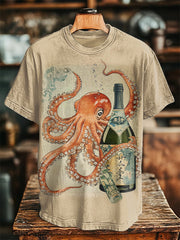 Octopus Opens Champagne Art Print T-Shirt Gifts For Octopus Lovers - Zadago