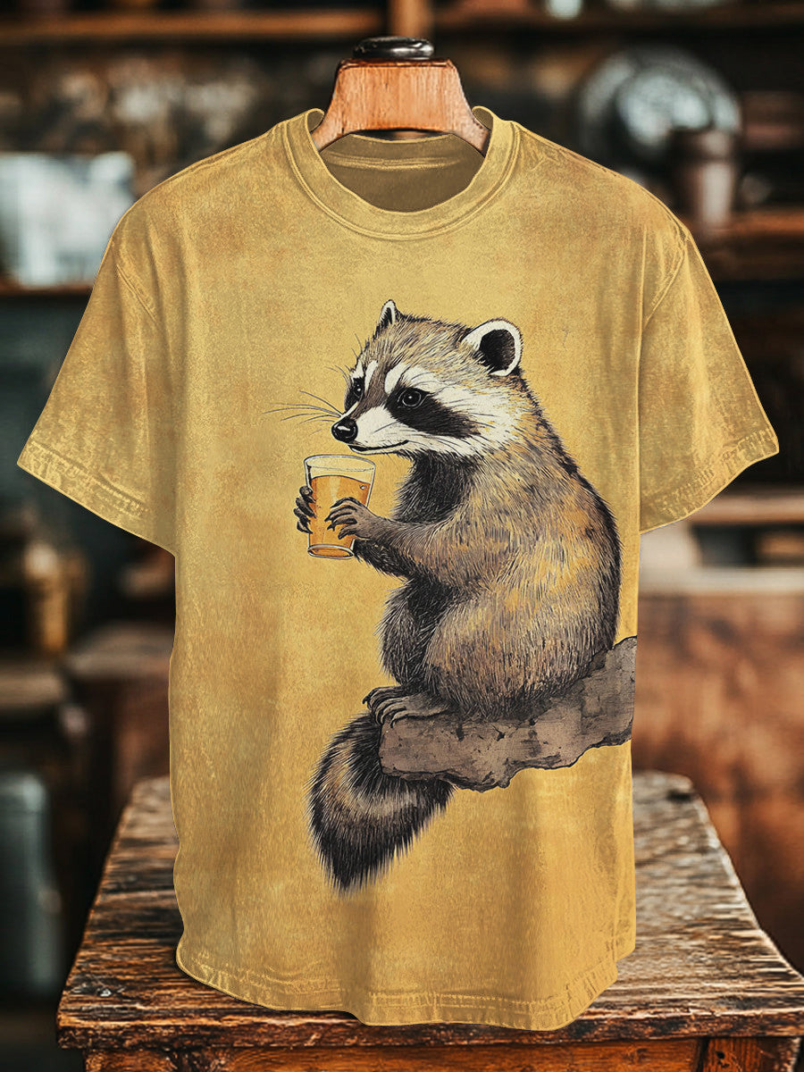 Raccoon Drinking Beer Print T-Shirt Gifts For Raccoon Lovers - Zadago