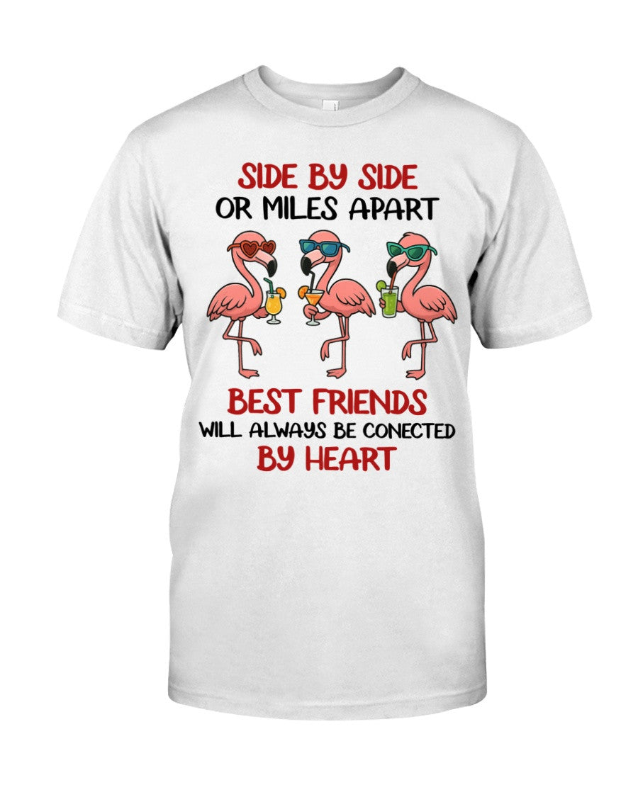 Side By Side Or Miles Apart Best Friends Will Always Be Connected By Heart T-shirt Gift For Best Friends - Zadago
