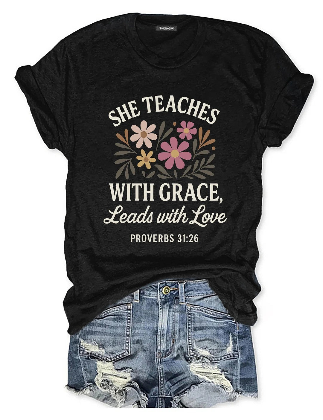 She Teaches With Grace Leads With Love T-Shirt Christian Teacher Shirt Her Gifts - Zadago