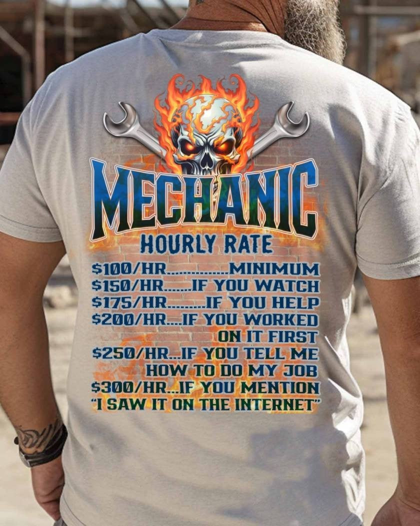 Mechanic Hourly Rate Chart Mechanic Shirt Funny Workwear T-Shirt Mechanic Gifts - Zadago