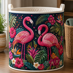 Flamingo Quilted Laundry Basket Tropical Flamingo Fabric Hamper Gift For Mom