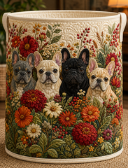 French Bulldog Wildflower Portrait Garden Quilted Laundry Basket Cute Puppy Hamper Gift For Mom
