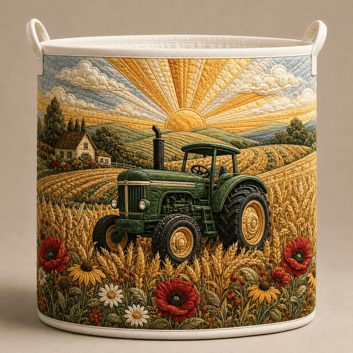 Golden Harvest Farm Quilted Laundry Basket Rustic Farmhouse Fabric Hamper Best Gift For Home