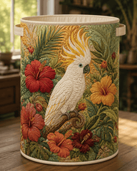 Hibiscus Garden Quilted Laundry Basket Floral Meadow Hamper Gift For Home