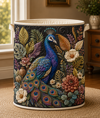 Majestic Peacock Botanical Garden Quilted Laundry Basket Birthday Gift