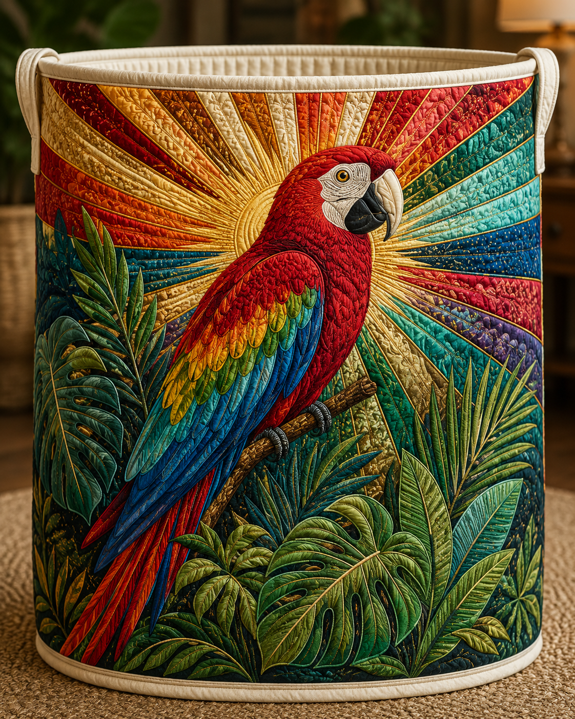 Majestic Scarlet Macaw Tropical Sunburst Quilted Laundry Basket Gifts For Mom