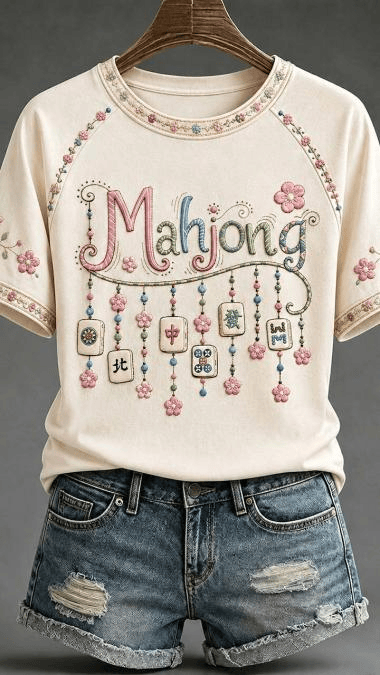 Mahjong Tiles Floral T-Shirt Cute Chinese Game Pattern Shirt Gifts For My Wife