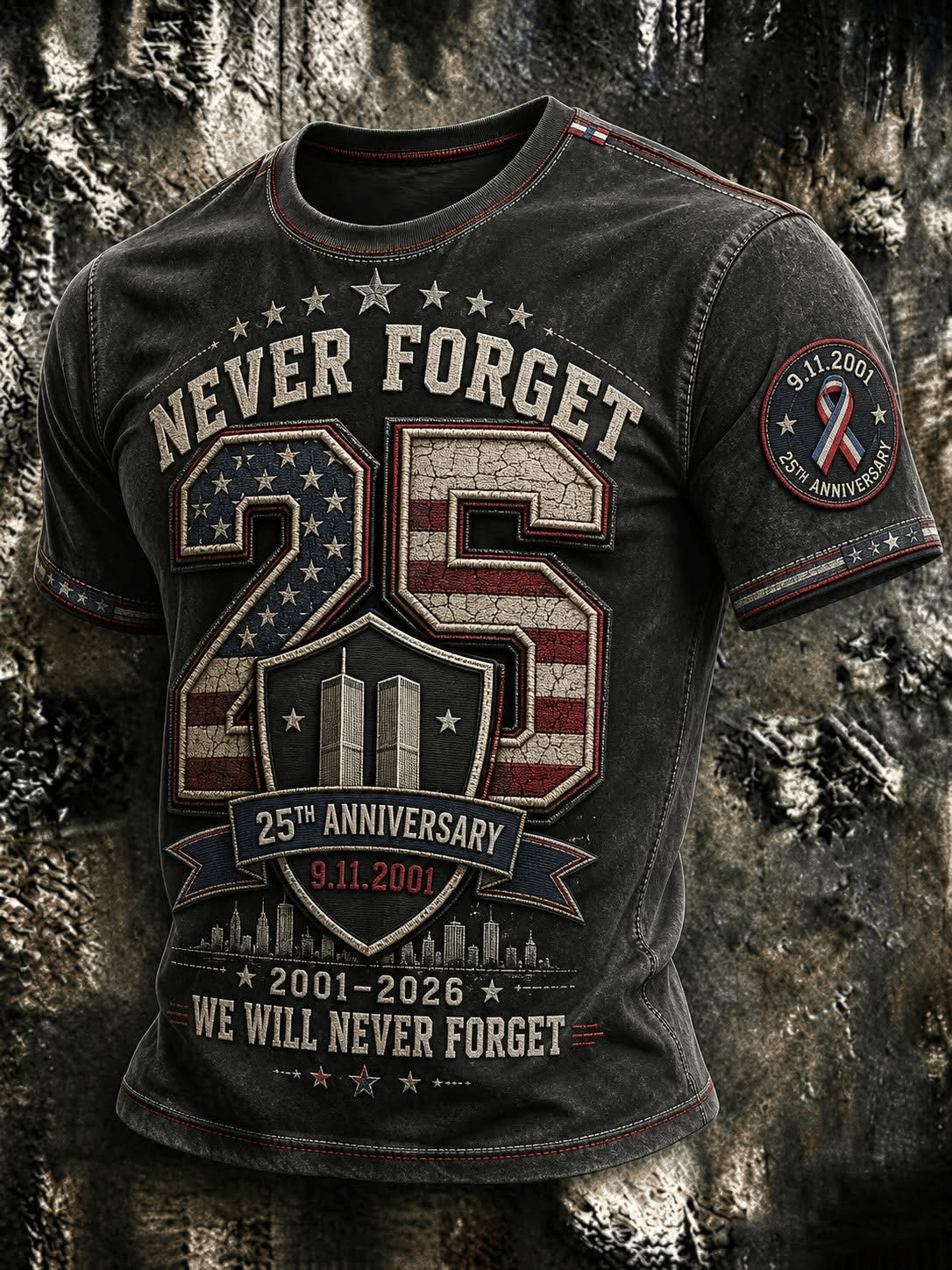 Never Forget 25th Anniversary 2001 2026 T-Shirt Patriotic American Flag Shirt Gifts For Fans