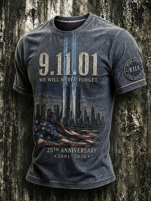 Never Forget 25th Anniversary 2001 2026 T-Shirt Patriotic American Flag Shirt Gifts For Men