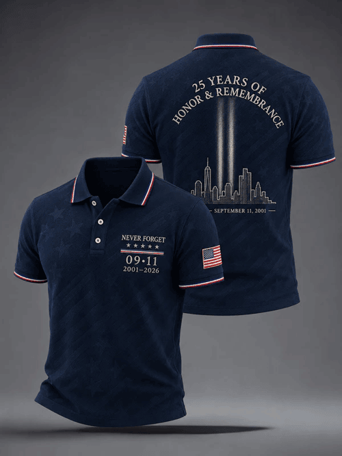 911 Never Forget 25th Anniversary Polo Shirt American Flag Patriotic Shirt Gifts