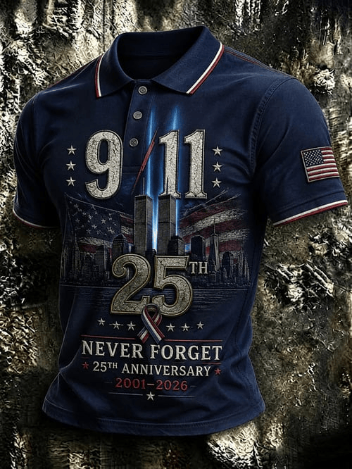 911 Never Forget 25th Anniversary Polo Shirt American Flag Patriotic Shirt Gifts For Superfans