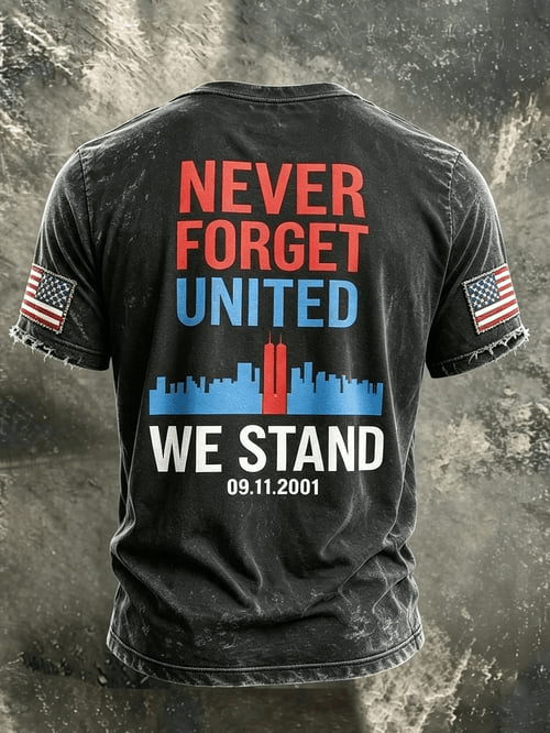 Never Forget United We Stand 09112001 T-Shirt Twin Towers NYC Skyline American Flag Shirt