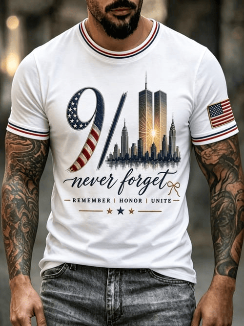 911 We Will Never Forget 2001 2026 T-Shirt Twin Towers American Clothing Unique Gift For Him