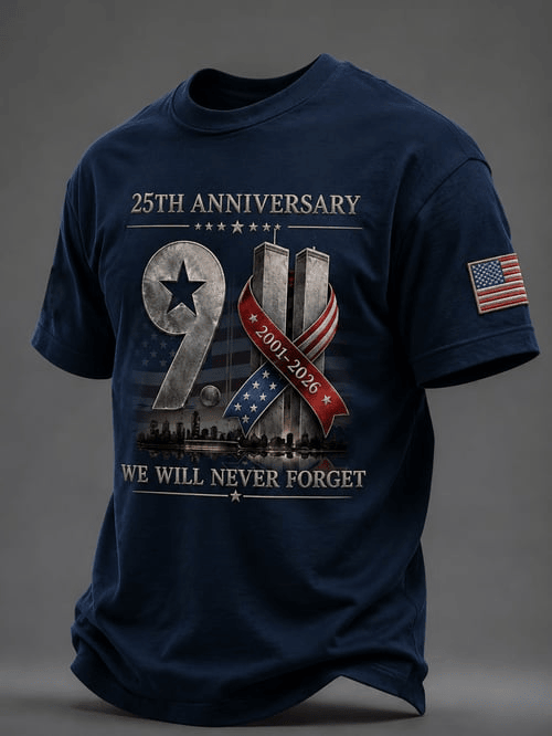 25th Anniversary 911 We Will Never Forget 2001 2026 T-Shirt Twin Towers Patriotic Shirt Gifts
