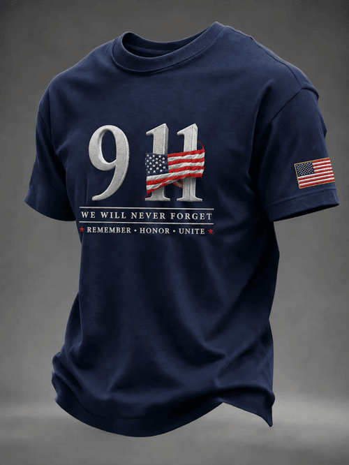911 We Will Never Forget 2001 2026 T-Shirt Twin Towers Skyline American Clothing Present Idea