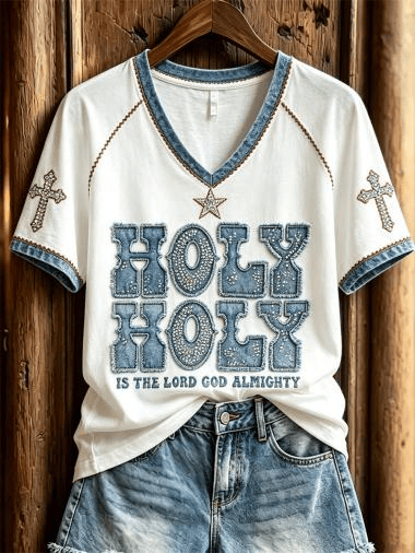 Holy Holy Is The Lord God Almighty Western V-Neck Shirt Christian Holy Holy Faith Shirt Gift