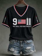We Will Never Forget Twin Towers 911 V-Neck Shirt 25th Anniversary Merch Birthday Gift For Mom
