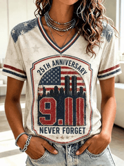 25th Anniversary V-Neck Shirt We Will Never Forget Twin Towers 911 Merch Gift For Mom