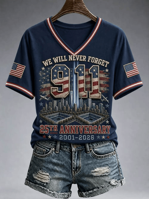 911 25th Anniversary Honoring The Heroes V-Neck Shirt We Will Never Forget Merch Gifts