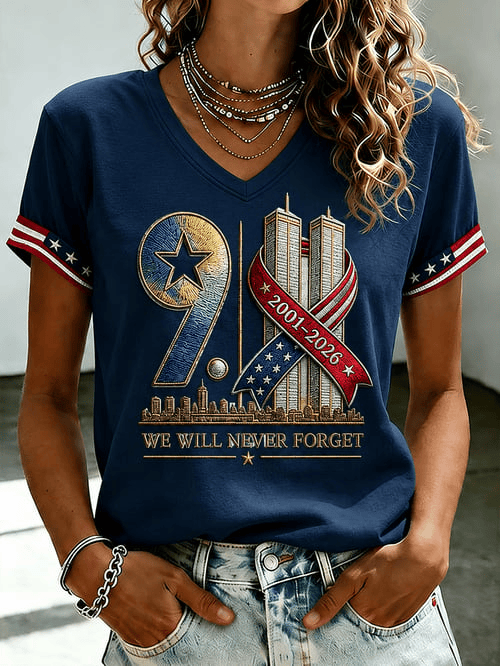 We Will Never Forget 9_11 V-Neck Shirt 25th Anniversary Remember Shirt Gifts For Sister