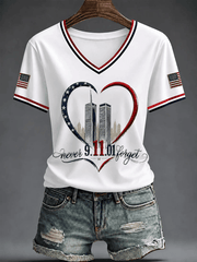 Never Forget 911 September 11 2001 V-Neck Shirt Twin Towers Merch Birthday Gift For Her