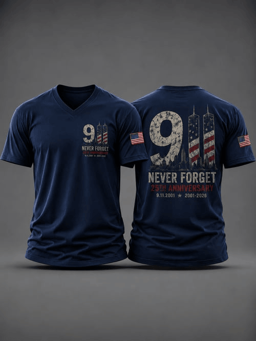 911 Courage Sacrifice Unity V-Neck Shirt Twin Towers Silhouette Merch Gift Ideas