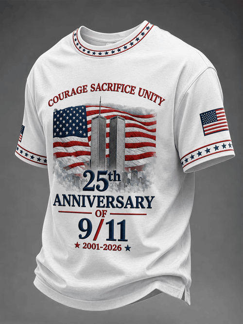 25th Anniversary Of 911 2001 2026 Courage Sacrifice Unity T-Shirt Twin Towers Silhouette Merch