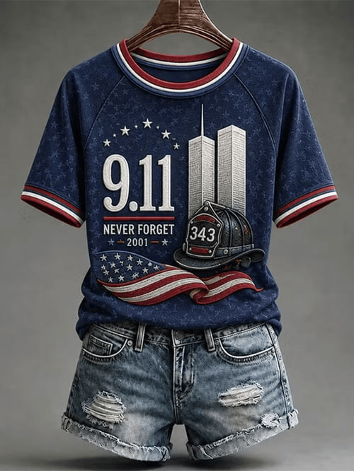 911 We Will Never Forget 2001 2026 T-Shirt US Flag Clothing Birthday Present For Her