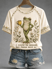 I Could Be Meaner But Jesus Said No T-Shirt Funny Green Frog Drinking Coffee Floral Daisy Shirt