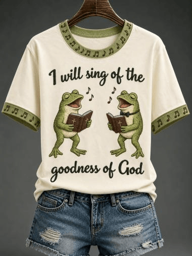 I Will Sing Of The Goodness Of God Ringer T-Shirt Cute Frogs Shirt Gift Ideas For Her
