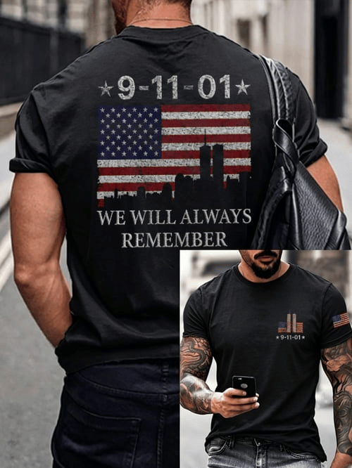 9 11 01 We Will Always Remember T-Shirt Distressed US American Flag Shirt Gift Ideas