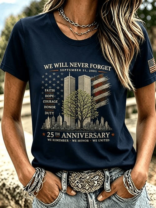 911 We Will Never Forget T-Shirt United We Stand 25th Anniversary Merch Trendy Gifts For Fans