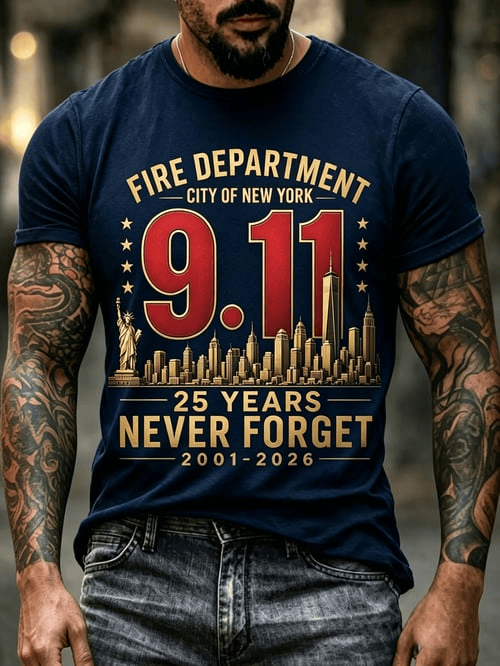 Fire Department City Of New York T-Shirt 911 25 Years Never Forget 2001 2026 Birthday Gift