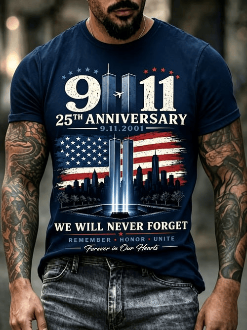 We Will Never Forget 911 T-Shirt 25th Anniversary September 11 2001 Shirt Gift For Husband