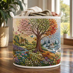 Eternal Tree Quilt Laundry Basket Nature Landscape Storage Bin Gift For Moms
