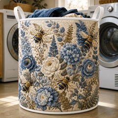 Floral Bee Quilt Laundry Basket Spring Botanical Storage Bin Gift For Beekeepers