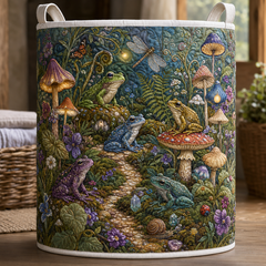 Frog Groove Quilt Laundry Basket Mushroom Nature Storage Bin Gift For Mom