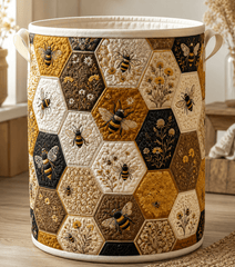 Golden Bee Quilt Laundry Basket Honeycomb Insect Storage Bin Gift For Teachers