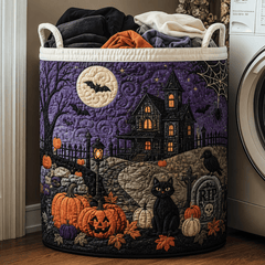 Spooky Season Quilt Laundry Basket Halloween House Storage Bin Gift For Her
