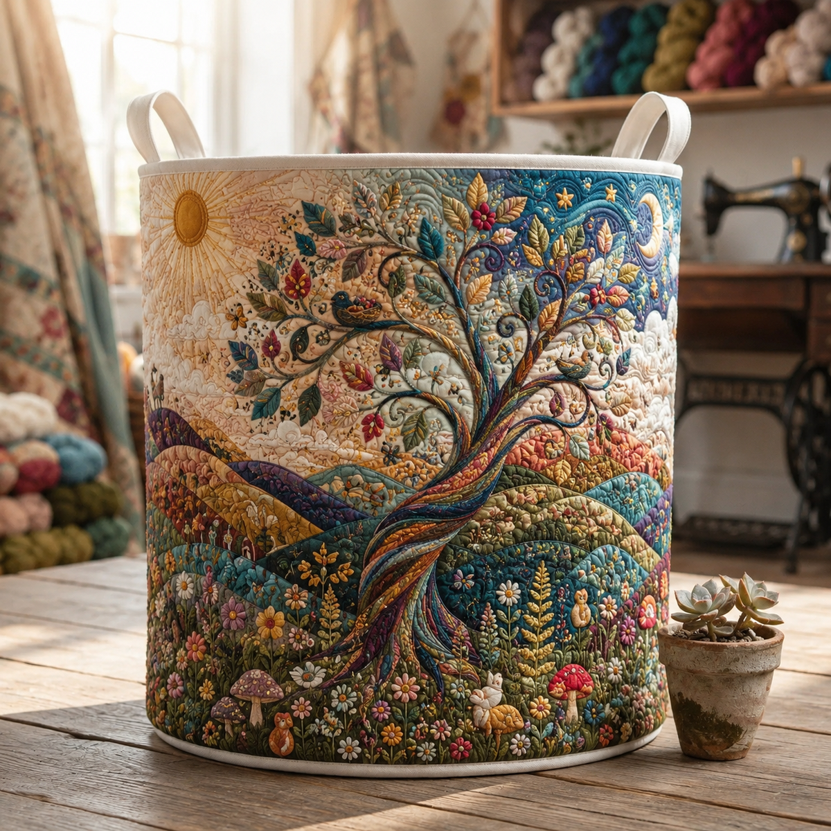 Tree Of Life Quilt Laundry Basket Sacred Folklore Storage Bin Gift For Wife