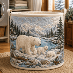 Alpine Polar Bear Quilted Laundry Basket Arctic Polar Bear Family Clothes Hamper Gifts