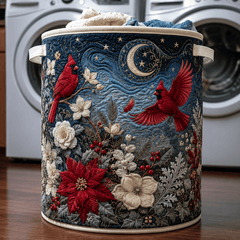 Cardinal Quilt Quilted Laundry Basket Red Bird Winter Clothes Hamper Unique Gifts