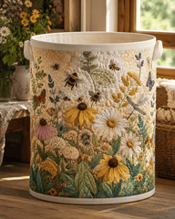 Floral Bee Quilted Laundry Basket Honey Bee Garden Clothes Hamper Beautiful Housewarming Gifts