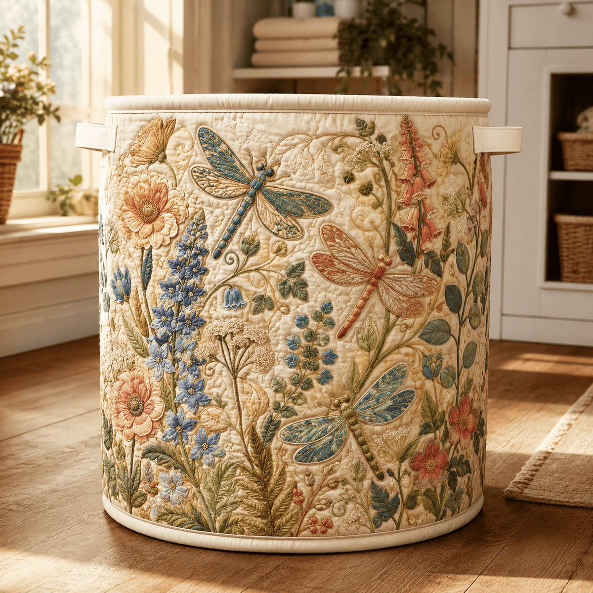 Floral Dragonfly Quilted Laundry Basket Golden Dragonfly Clothes Hamper Housewarming Gifts