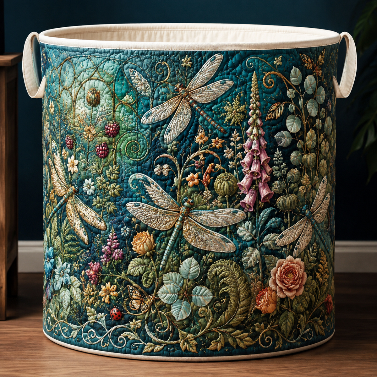 Flying Garden Quilted Laundry Basket Magic Dragonfly Pond Clothes Hamper Housewarming Gifts