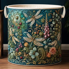Flying Garden Quilted Laundry Basket Magic Dragonfly Pond Clothes Hamper Housewarming Gifts