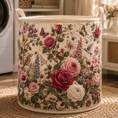Garden Harmony Quilted Laundry Basket Rose Flower Bush Clothes Hamper Perfect Gifts