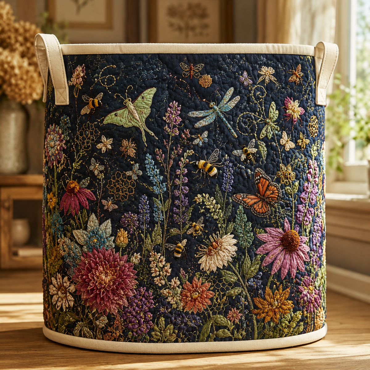 Midnight Garden Quilted Laundry Basket Dark Floral Pond Clothes Hamper Unique Housewarming Gifts